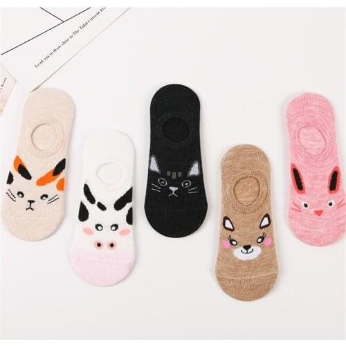 2021 New 5 Pairs/lot Summer Cotton Ankle Socks Womens Cartoon Kawaii Animal Short Socks Female Sokken Slippers Meias Boat Socks