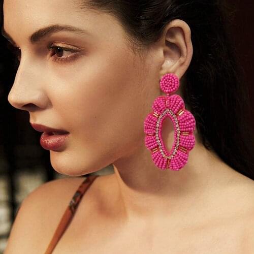 Dvacaman New Bohemia Colorful Beaded Flower Statement Drop Earrings for Women Ethnic Handmade Seed Beads Dangle Earrings Jewelry