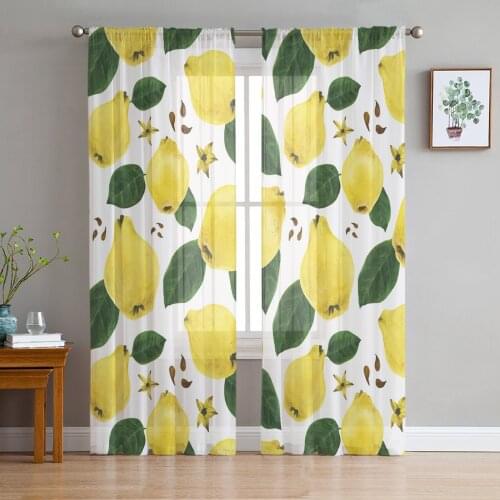 Fruit Yellow Pear Green Leaf Sheer Curtains for Living Room Bedroom Kitchen Chiffon Tulle Curtains Home Hotel Coffee Decor