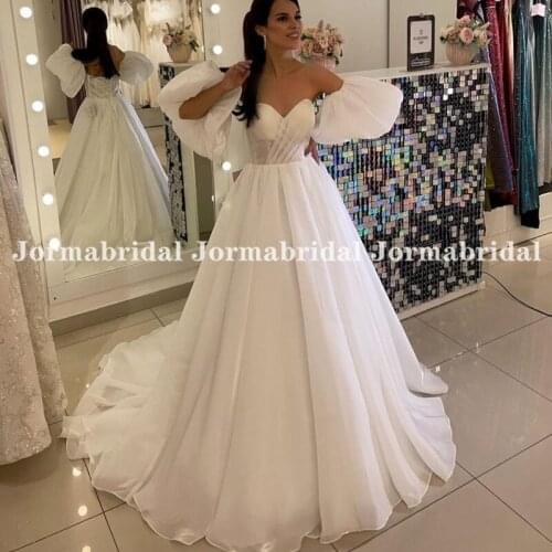 Detachable Short Puff Sleeve Wedding Dresses Illusion Pleat Organza Satin Ball Gown Bridal Gown Corset Vestido De Novia Princesa