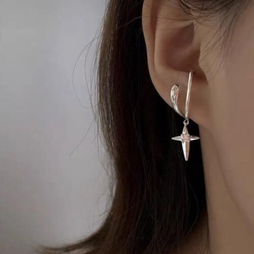 Kpop Double Circle Cross Circle Star Earcuff Fake Piercing Earrings for Women Girls Non Pierced Clip on Ear Cuff Jewelry
