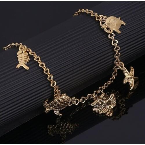 Owl Turtle Fish Animal Bracelet For Women Girl Gold Color Hand Bracelet Chain Jewelry