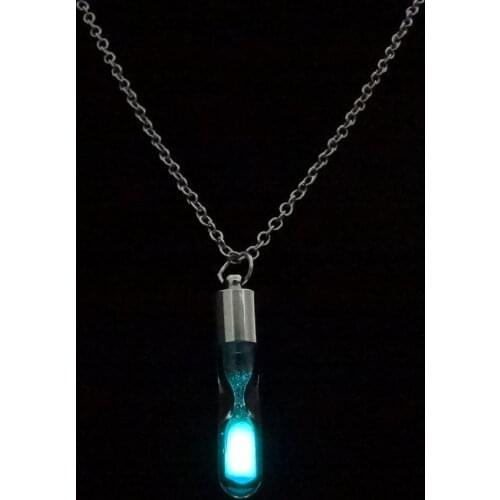 Luminous Jewelry Women Gifts Gem Accessories Glow In The Dark hourglass Necklace Glass Pendant Necklace Silver color Chain