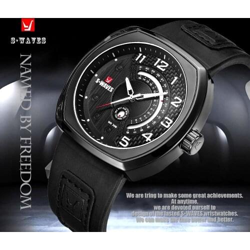 SWAVES Unique Casual Relogio Masculino Leather Band Quartz Clock Men Watch Week Date Fashion Waterproof Military Wristwatch Mens