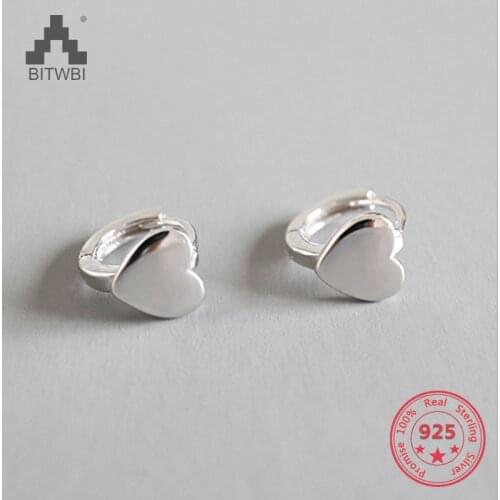 Lovely Cute Mini Heart Shape 925 Sterling Silver Hoop Earrings for Women Fashion Jewelry Gift