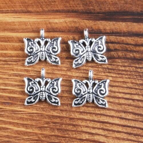 Tibetan Silver Color, 10PCS Zinc Alloy Butterfly-shaped Metal Pendant,Charms for Jewelry Making,Handmade DIY Earring Accessories