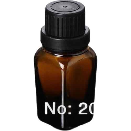 15ml brown square essential oil bottle with plastic black lid with plastic stopper dropper ,glass bottle