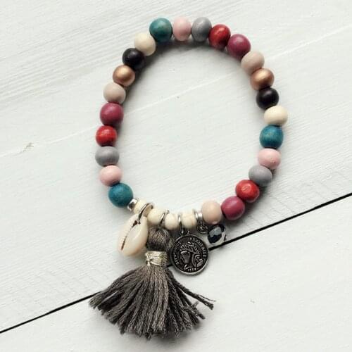 2021 Wood Beads Bracelets For Women Bohemian Shell Tassel Ladies Charm Bracelet Femme Boho Jewelry armbanden pulseras