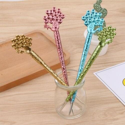 24pcs creative stationery phoenix metal retro hair gel pen stationery black water gel pen peacock hair gel pen