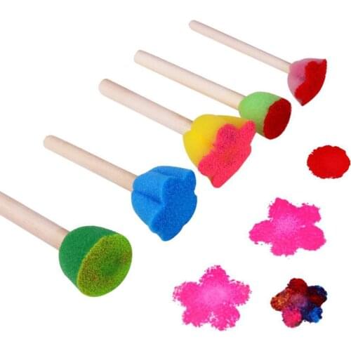 5Pcs Wooden Sponge Painting Brushes DIY Graffiti Tools Kids Educational Toys