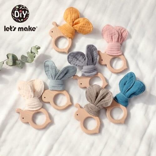 LetS Make 5pcs wooden Teeth Pure Color Lovely Beech Wood Silica Gel DIY Pure color lovely Baby Toys Bracelet Cover Toy