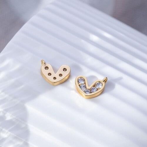 Vacuum plating gold mini Zircon Heart cute Drop Pendant little V Charms for making jewelry accessories 9.5mm 5pcs