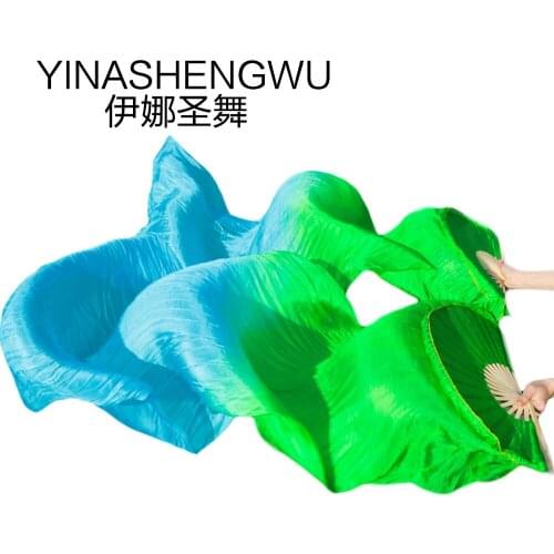 Handmade Bamboo Ribs Dance Props Silk Belly Dance Fan Natural Silk 1 Pc Left hand+1 Pc Right Hand Dance Silk Fan green+turquoise