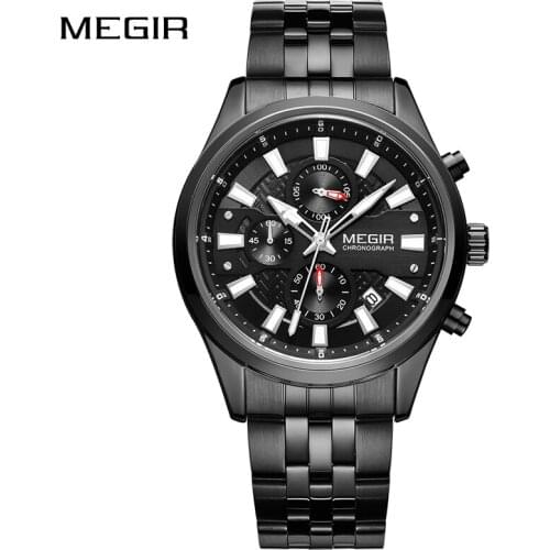 MEGIR Luxury Brand Business Quartz Watch Men Stainless Steel Chronograph Army Military Wrist Watch Male Clock Relogio Masculino