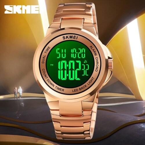 Mens Watches Digital Electronic Wristwatch Top Brand SKMEI Clock Fashion Steel Strap Business Style Watch Men Led Light Hours