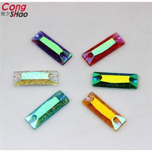 Cong Shao 200PCS 6*18mm AB Color rectangle Resin Rhinestones stones and crystals flatback sewing 2 Hole DIY Wedding Dress CS165
