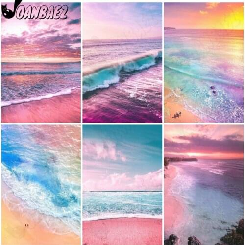 Color Sea View Diamond Painting 5D Diy Pink Sea Water Wall Art Stickers Diamond Embroidery Mosaic Mosaic Inlaid Room Decoration