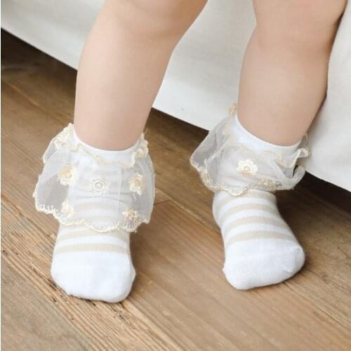 Kids lace socks toddler girls spring summer cotton thin cute ruffle socks child princess short bow stripe sock baby accessories