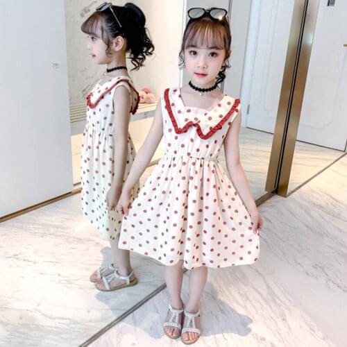 Elegant Girls Princess Dresses 2020 New Summer Sweet Kids Clothes for Girl Dot Beige Toddler Dress Teens Children Outfits