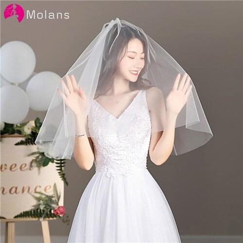 MOLANS 2020 Simple Short Double Veil Bride Veils 0.6M White Naked Yarn With Plastic Comb Bridesmaid Wedding Accessories