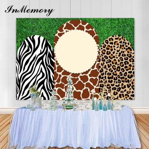 Inmemory Safari Jungle Theme Backdrop For Photography Green Grass Animal Pattern Kids Birthday Party Background Custom Photo