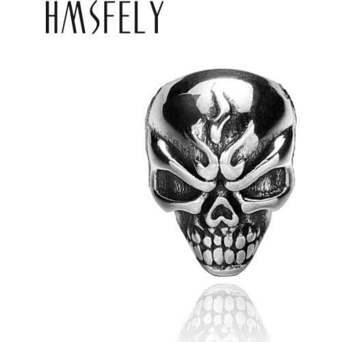 HMSFELY 316l Stainless Steel Flame skull Beads Accessories For DIY Leather Bracelet Jewelry Making 8mm Big Hole Size Bead 5pcs
