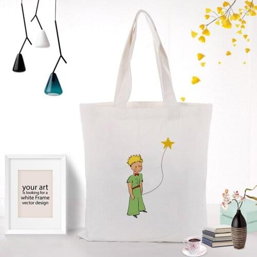 Canvas Tote Bag Cute Cartoon Tote Bag Little Prince Serial Custom Print Logo Text Daily Use Diy Eco Reusable Shopping Bag