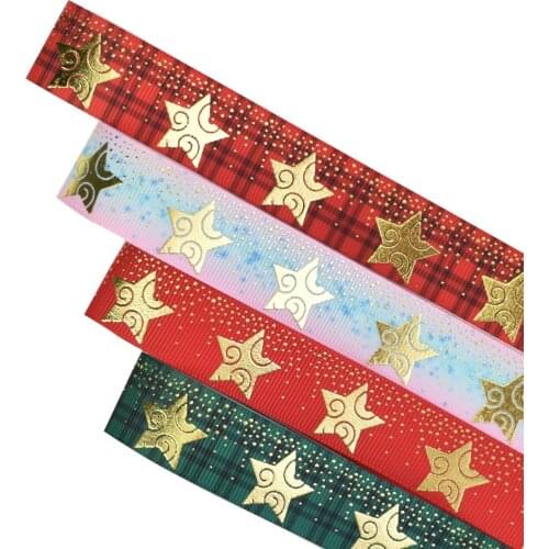 HSDRibbon 22mm 7/8inch HSD-Genuine five-pointed star Pattern Foil Printed on Grosgrain Ribbon 50Yards/Roll