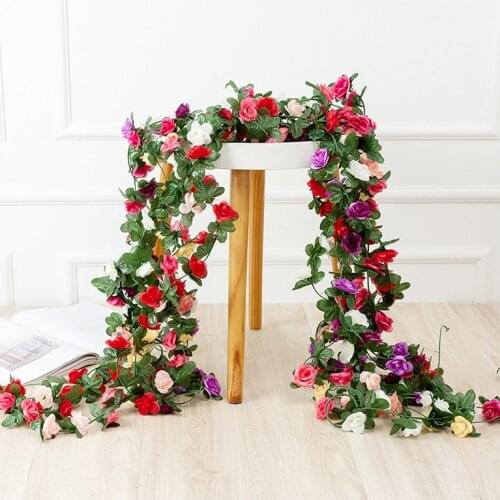 250cm Rose Artificial Flowers Christmas Garland For Wedding Home Room Decoration Garden Arch Diy Plant Vine Halloween Festival