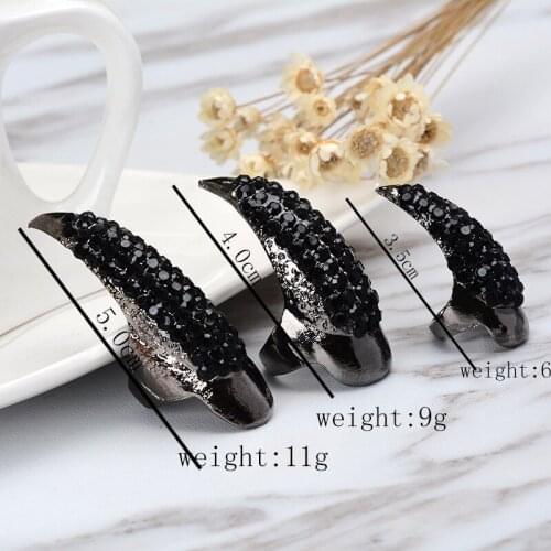 Fashion Full Rhinestone Crystal Long Black Gold Cat Claw Nail Ring Sharp Talon Finger Ring Women Punk Rock Gift Accessries