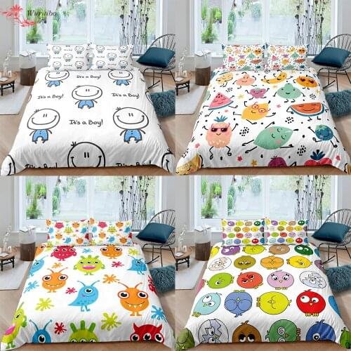 Smile Face Bed Set 3pcs Bedding Sets Funny Cartoon Duvet Cover with Pillowcases Single Twin King Queen Adult Kids Bed Cover Set