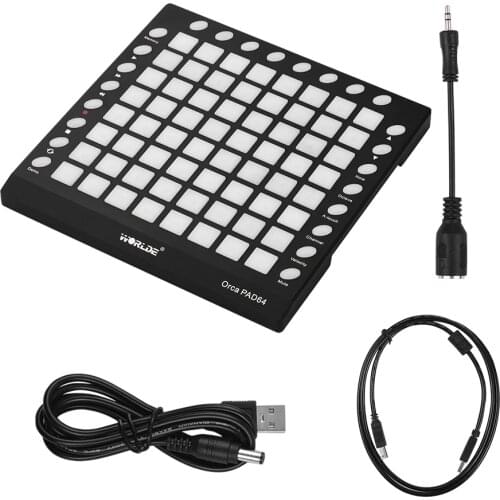 WORLDE ORCA PAD64-A USB MIDI Drum Pad Controller 64 RGB Backlit Pads 24 Buttons Built-in 128MB Sound Module with USB Cable