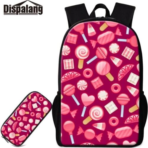 Dispalang Pretty School Bag Design Spun Candy Printed on Backpacks for Girls Personalized Daypack Children Satchel with Pen Case