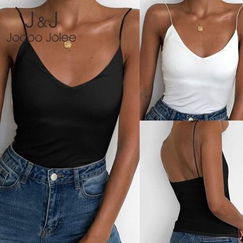 Jocoo Jolee Sexy Women Slim Fit Tank Tops Summer Elegant Strap Sleeveless V Neck Camis Casual Solid Streetwear Skinny Vest