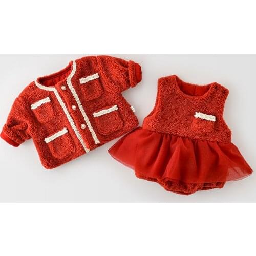 MILANCEL 2020 New Baby Clothing set Princess Baby Girls Clothes Winter Infant Bodysuit and Red Coat 2 Pcs Baby Suit