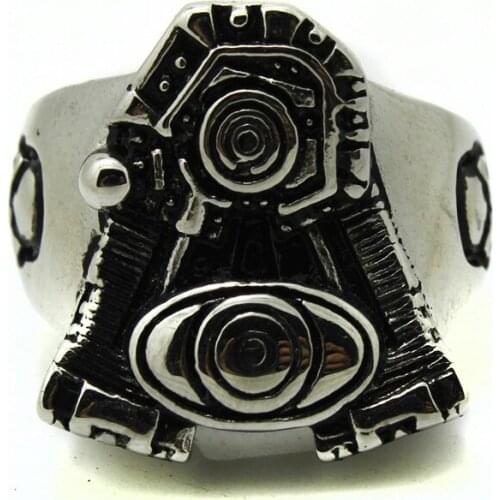 Band Party 316L Stainless Steel Biker Engine Mens Ring Sliver Skull Biker Mens Ring