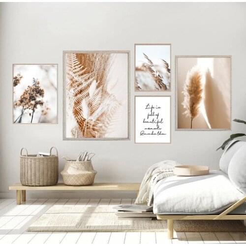 Beige Reed Dried Flower Plants Canvas Painting Nordic Posters and Prints Landscape Wall Pictures for Living Room Decoration