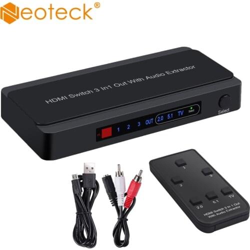 Neoteck HDMI -Compatible Switch 3 Way Audio Extractor Splitter With 2RCA To 3.5MM Audio Cable Support 4K@60Hz Converter