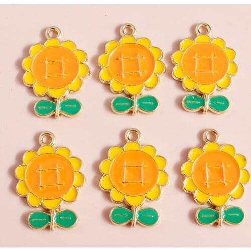 10pcs 15*22mm Enamel Alloy Sun Flower Charms for Necklaces Earrings Making Diy Sunflower Charms for Jewelry Making Accessories