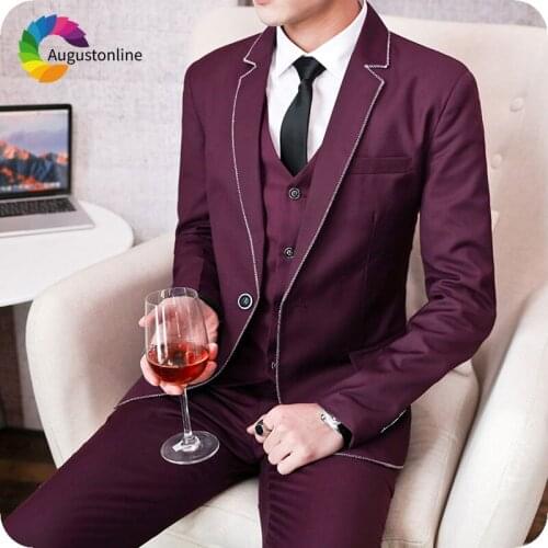 Latest Coat Pant Designs Burgundy Mens Classic Suit for Business Male Blazer Black Slim Fit Groom Tuxedo 3Piece Costume Homme