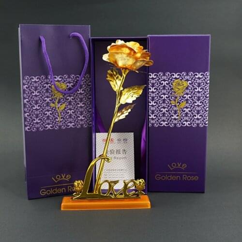 24K Foil Plated Rose Gold Rose Wedding Party Favors Valentines Day Gift for Girl friend Lover Rose Artificial Eternal Flower