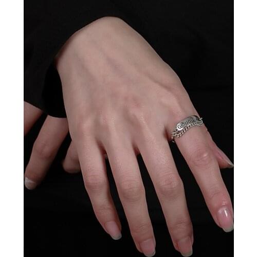 S925 Sterling Silver Ring Korean Small Fresh Good Luck Good Luck Ring Retro Style Chain Smiley Ring