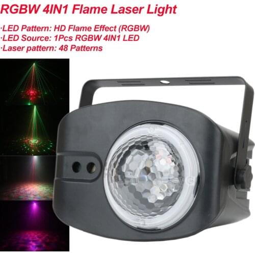 48 Patterns RGBW 4IN1 Stage Lights Voice Control Music LED DJ Disco Light Party Show Flame Laser Projector Lights Effect Lamp