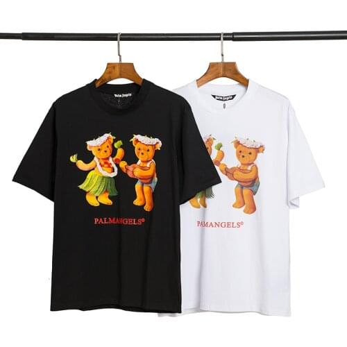 Palm Angels 21SS Letter Logo PA Loose CasualRound Neck Short Sleeve T-shirt Cartoons Bear MenWomen Lovers Couple Style 1193