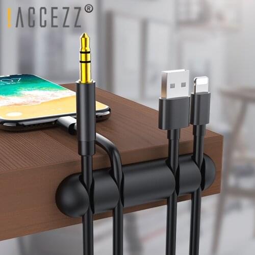 !ACCEZZ USB Cable Organizer Silicone Clip Phone Cables Line Desktop Organizer Holder Management Earphone Mouse Cord Wire Winder