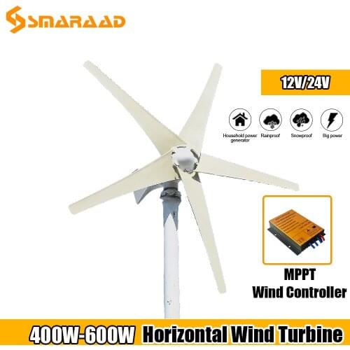 Big Sale 400W 600W 12V 24V Free Energy Wind Turbine Generator With 3 Blades 5 Blades MPPT PWM Controller For Homeuse