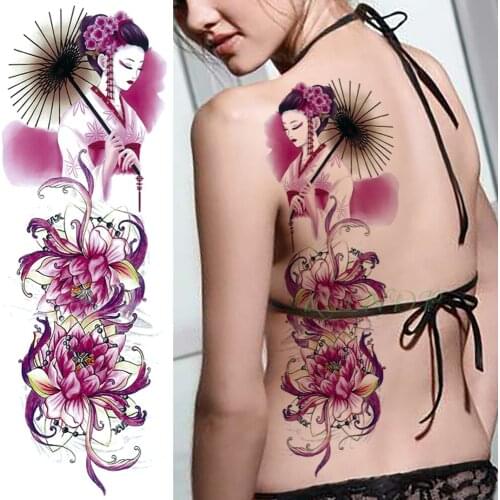 Waterproof Temporary Tattoo Sticker Lotus flower Beauty girl umbrella full arm back fake tatto flash tatoo sleeve for Girl women