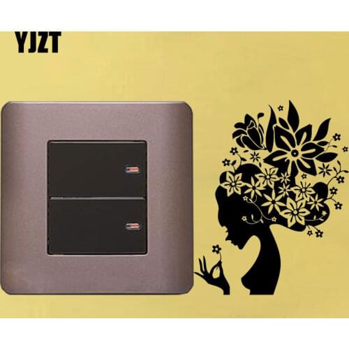 YJZT FLOWER HAIR GIRL Decal WALL STICKER Art Home Decor Stencil Silhouette 8SS-2647