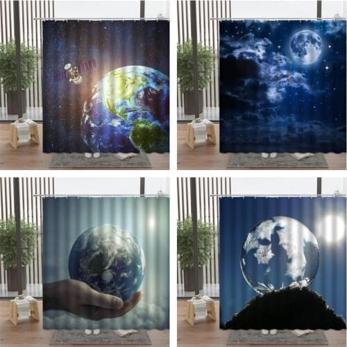 Earth Universe Shower Curtain Set Starry Sky Crystal Ball Scenery Night Bath Screen Accessories Waterproof With Hook Home Decor