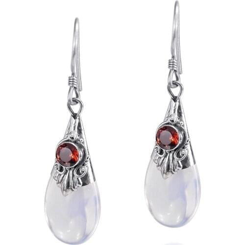 ZHOUYANG Drop Earrings For Women Waterdrop White Moon Stone Piercing Silver Color Gift For Girls Fashion Jewelry KAE235